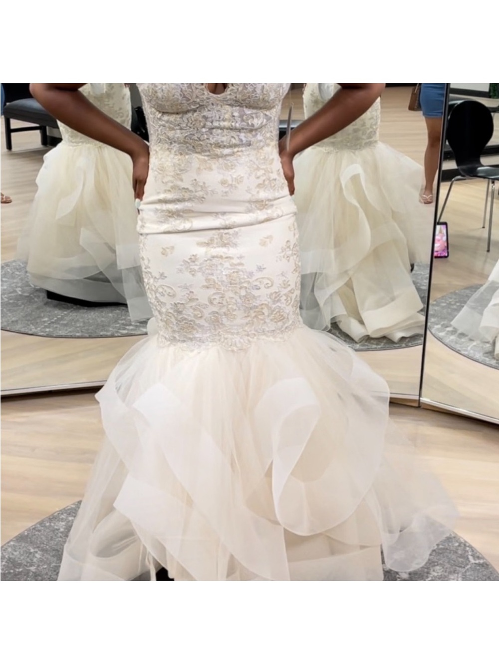 Tara Keely Ivory and Gold Embellished Mermaid Prom Dress